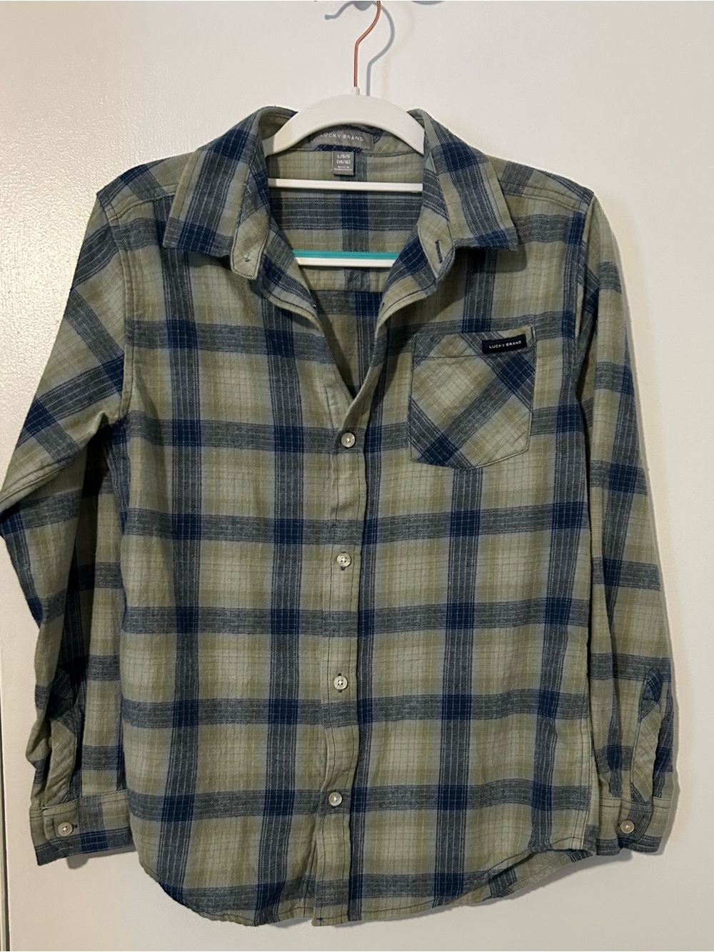 Lucky Brand Olive & Navy Plaid Button-Down Shirt - Kids